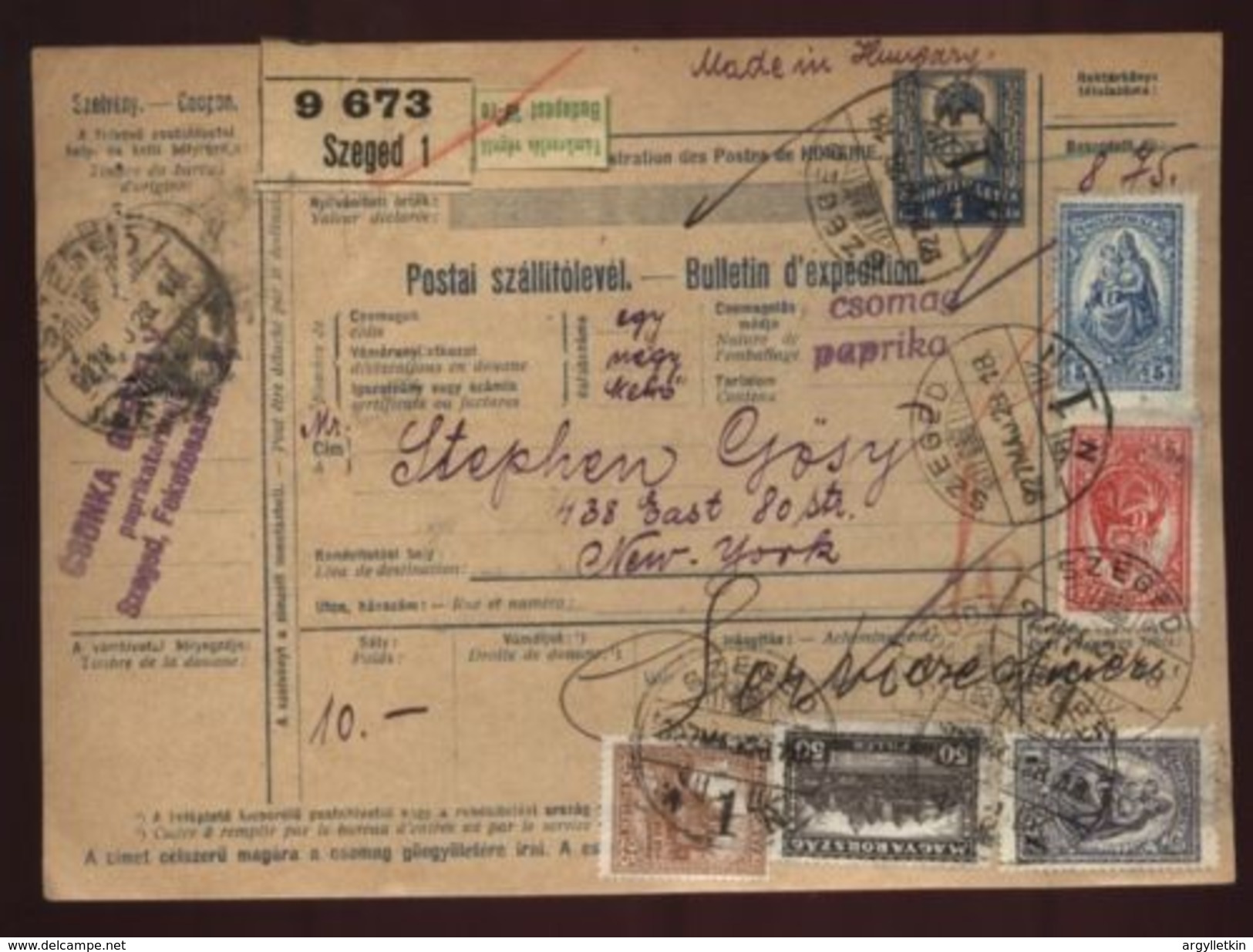 HUNGARY 'SZEGED' PARCEL POST RECEIPT 1928 - Other & Unclassified