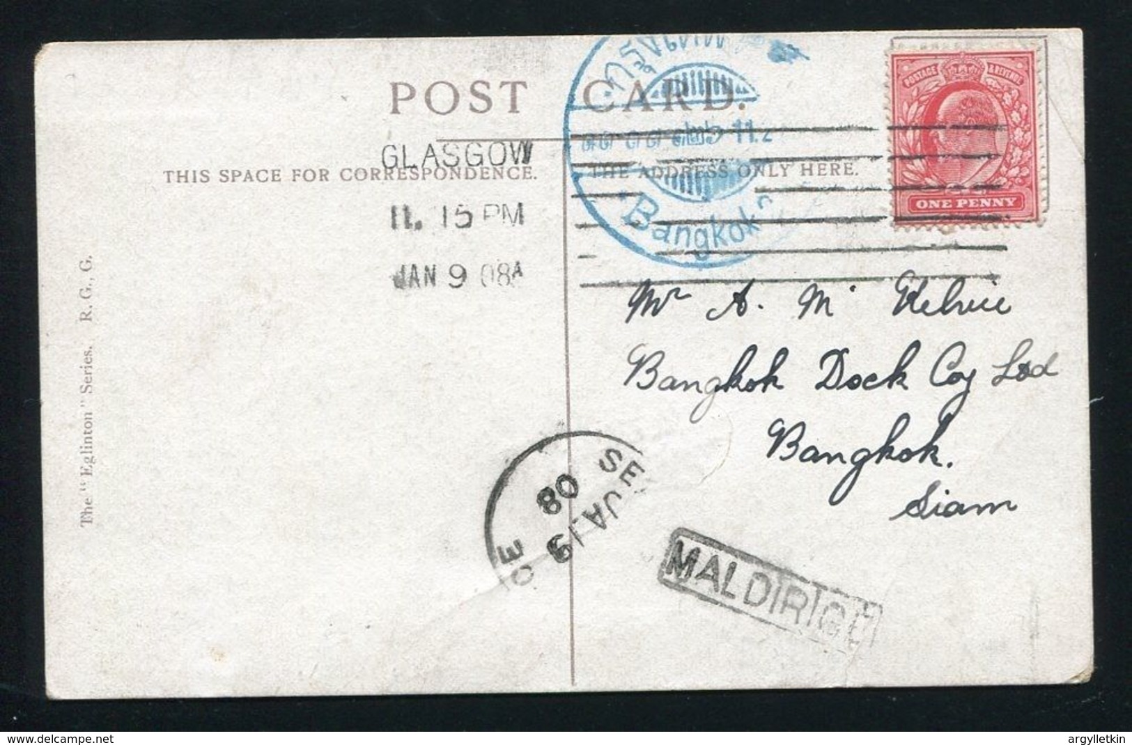 GB THAILAND ADEN MISDIRECTED COVER 1908 - Postmark Collection