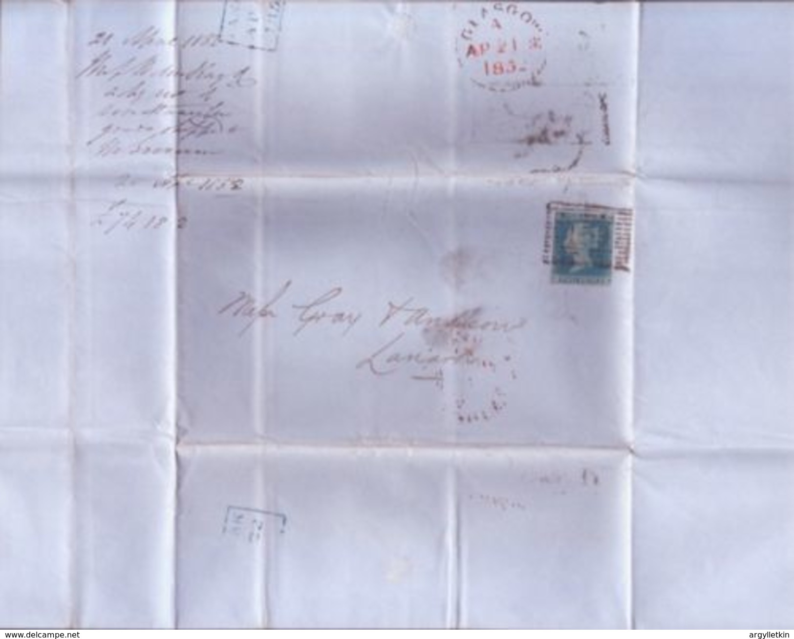 GREAT BRITAIN 1852 GLASGOW-LANARK ENTIRE - Covers & Documents