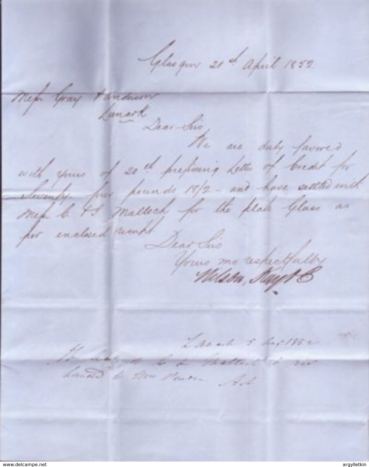 GREAT BRITAIN 1852 GLASGOW-LANARK ENTIRE - Lettres & Documents
