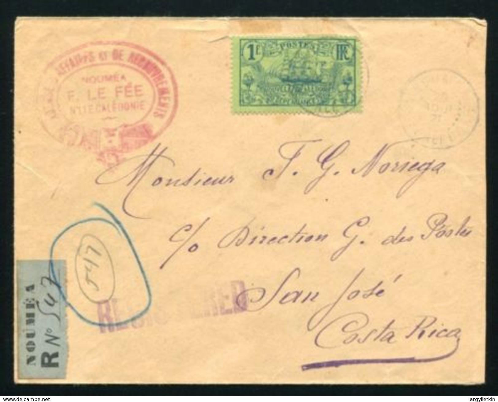 NEW CALEDONIA AMAZING REGISTERED COVER TO COSTA RICA - Storia Postale