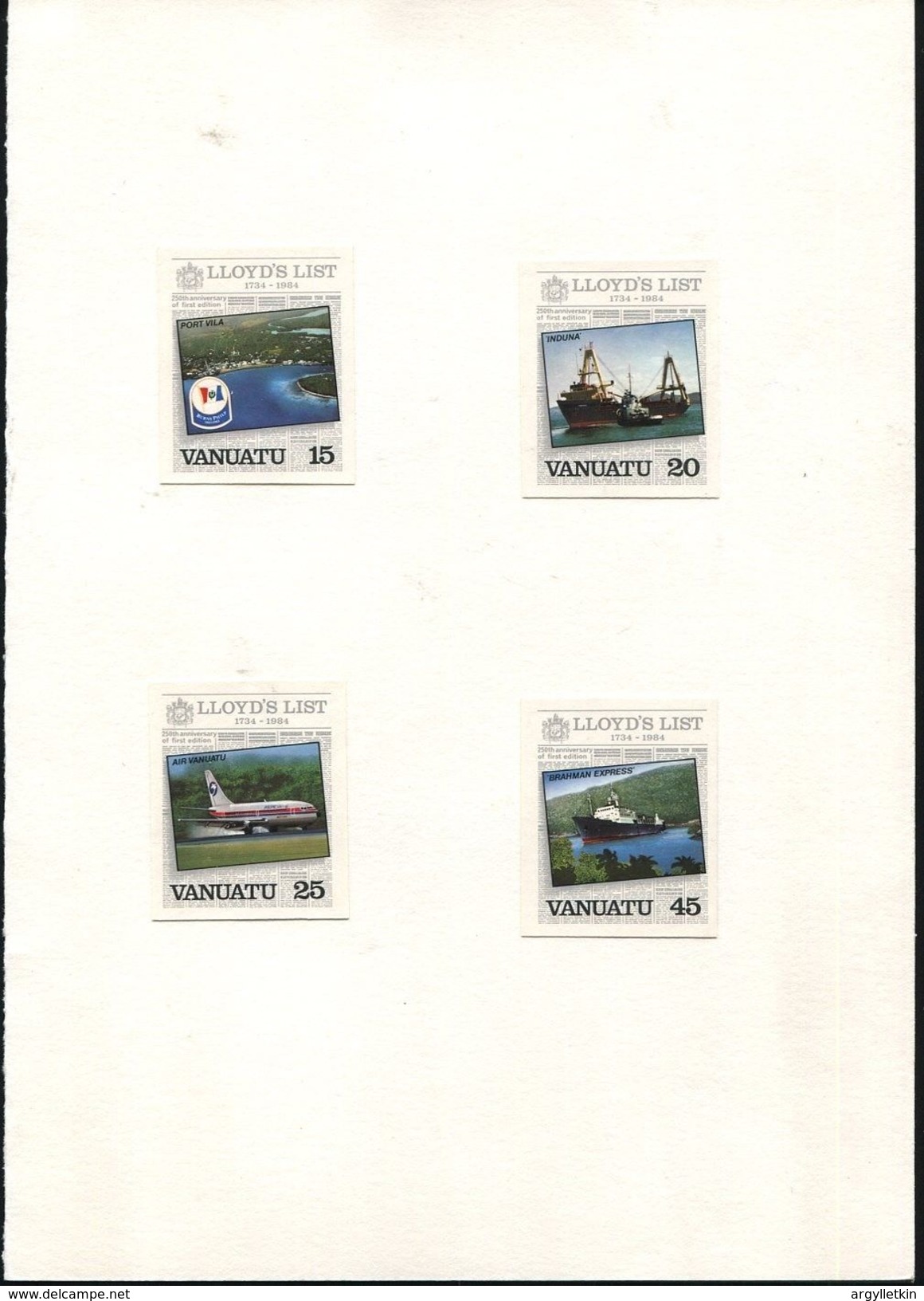 VANUATU LLOYD'S LIST NEWSPAPER SHIPPING AVIATION IMPERF PROOFS QUESTA 1984 - Vanuatu (1980-...)