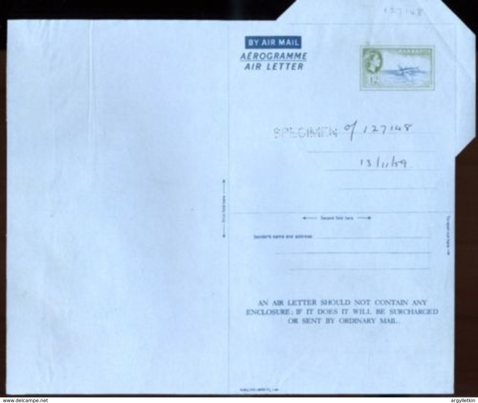 BARBADOS 1959 FLYING FISH AIRLETTER - Barbados (...-1966)