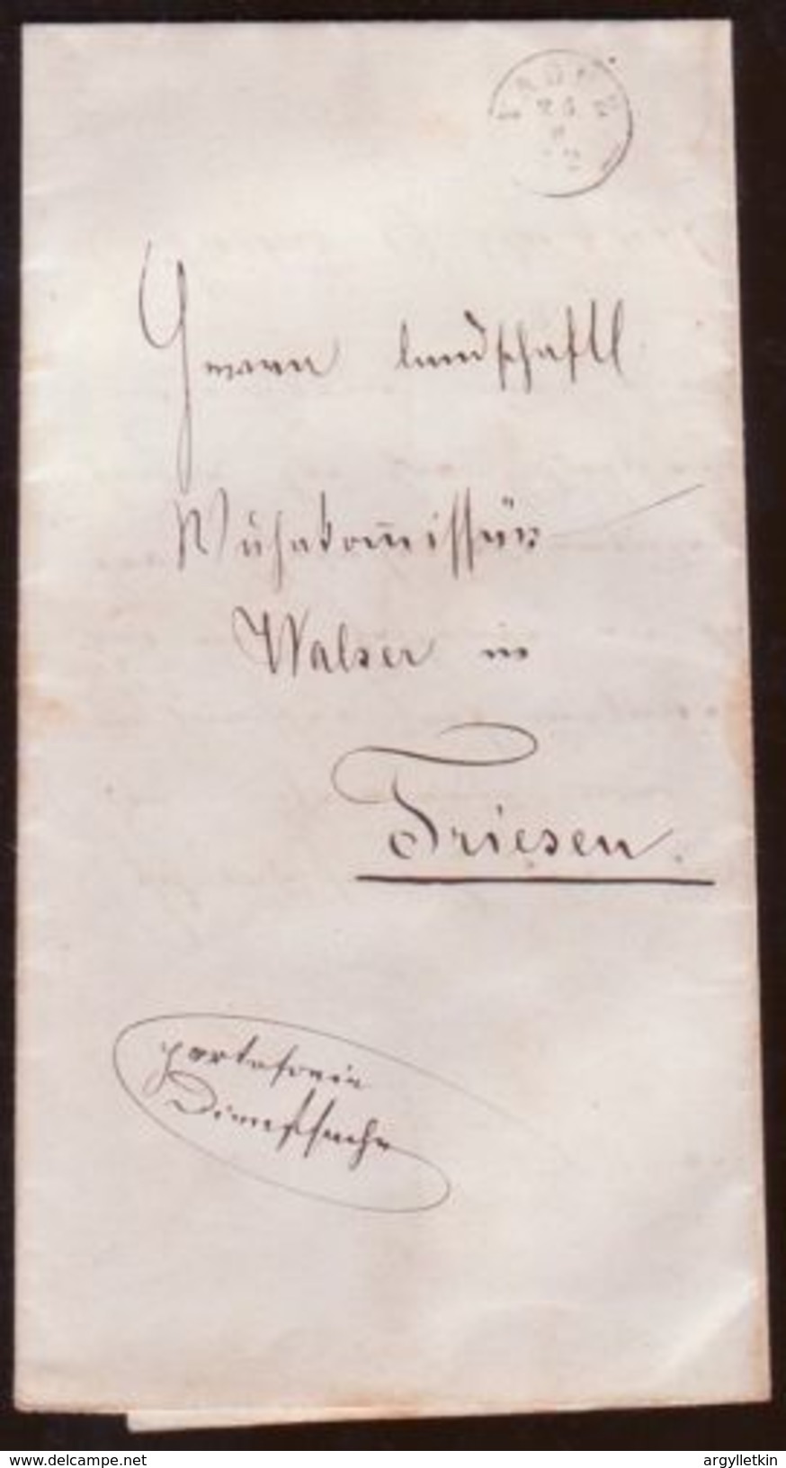 LICHTENSTEIN 1872 VADUZ TO TRIESSEN LETTER - ...-1912 Préphilatélie