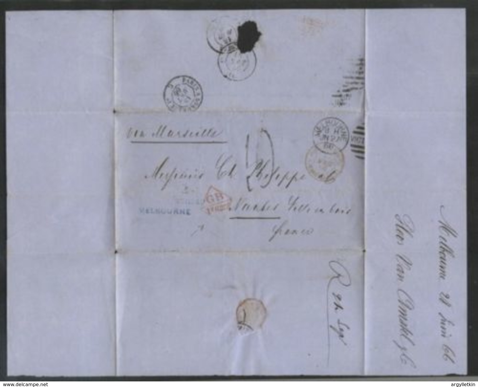 AUSTRALIA 1866 MELBOURNE TO FRANCE - Cartas & Documentos