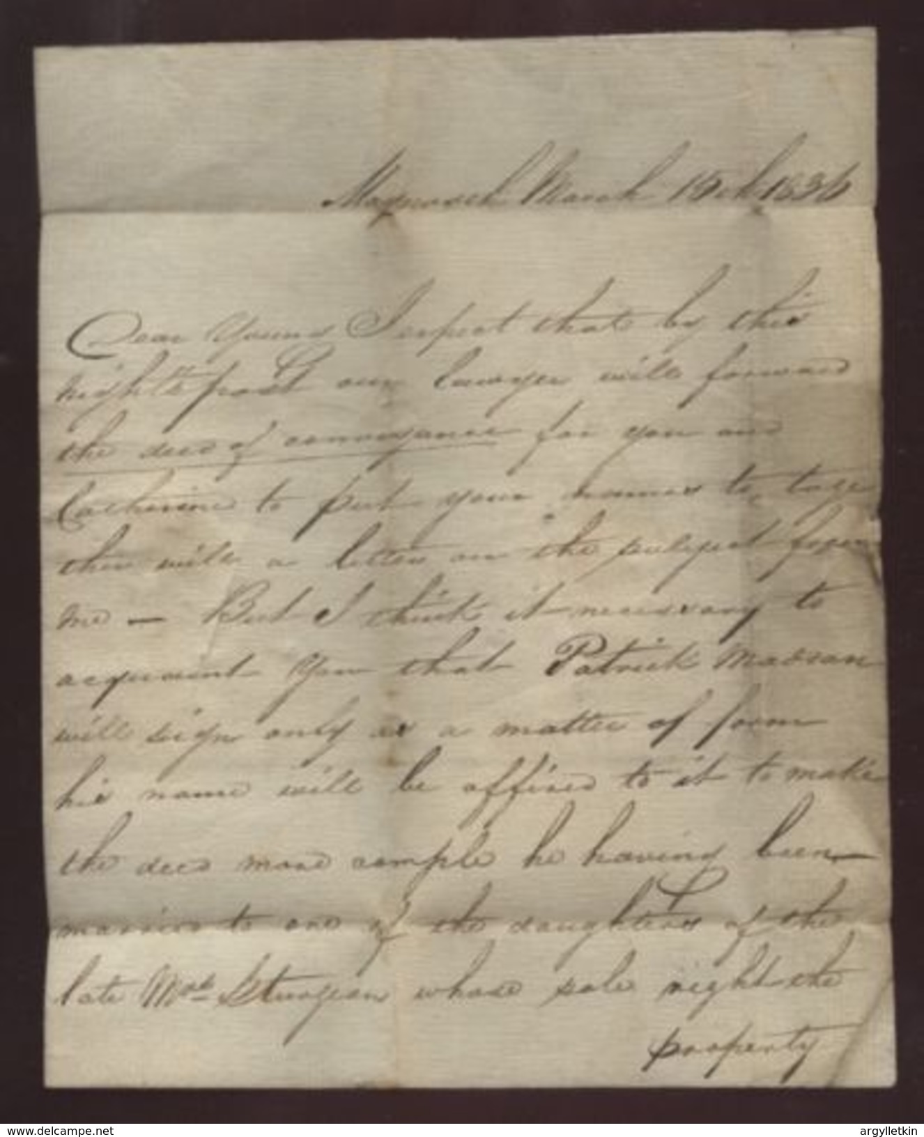 IRELAND 1836 SOLDIER'S LETTER "MAYNOOTH" - WOOLWICH - Covers & Documents