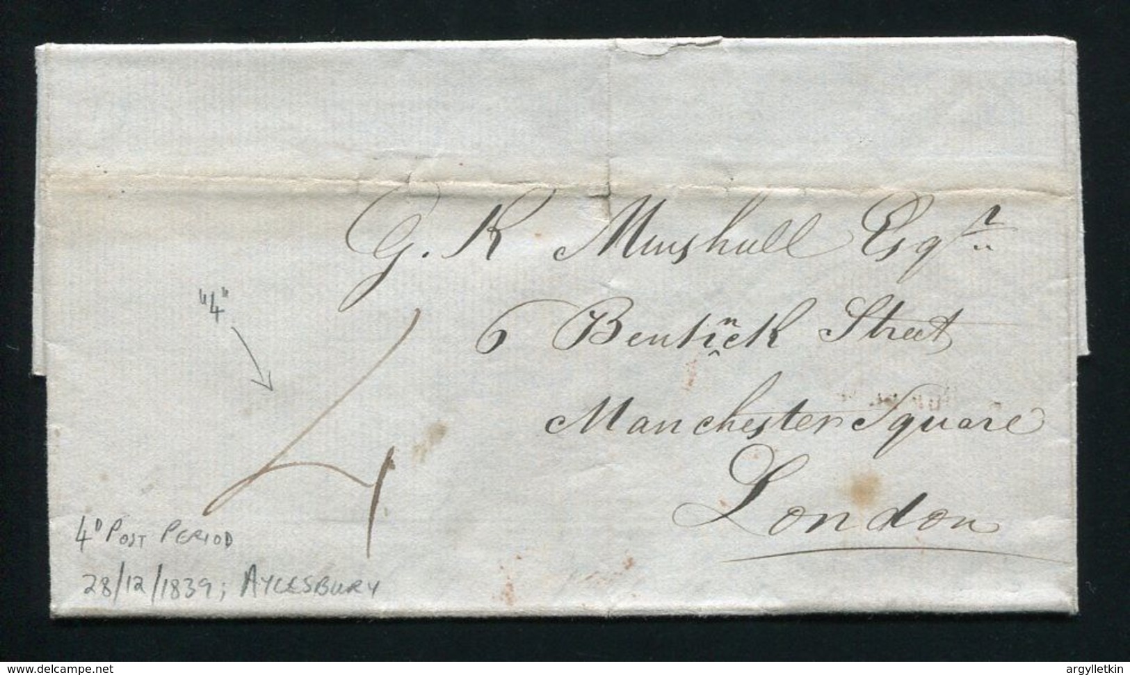 GB 1839 UNIFORM 4D POST AYLESBURY BUCKINGHAMSHIRE - ...-1840 Préphilatélie