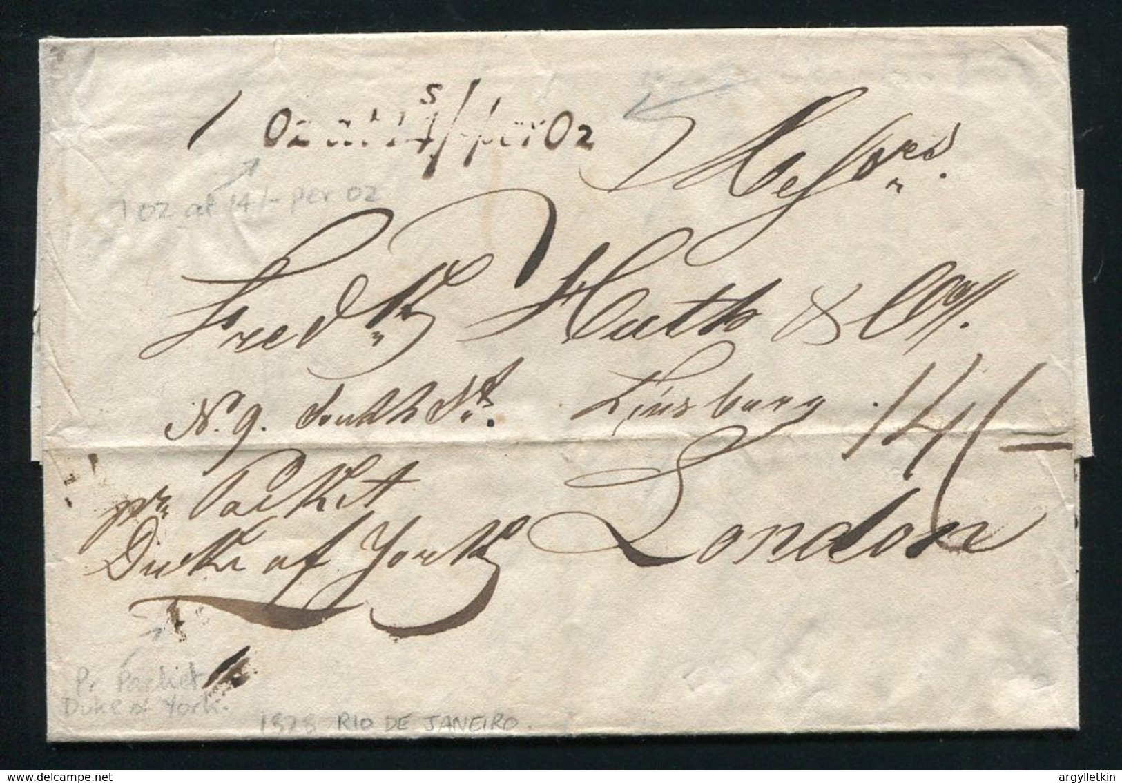 BRAZIL GB RIO DE JANEIRO BRITISH PACKET DUKE OF YORK SHIPPING MARITIME 1828 - Prephilately