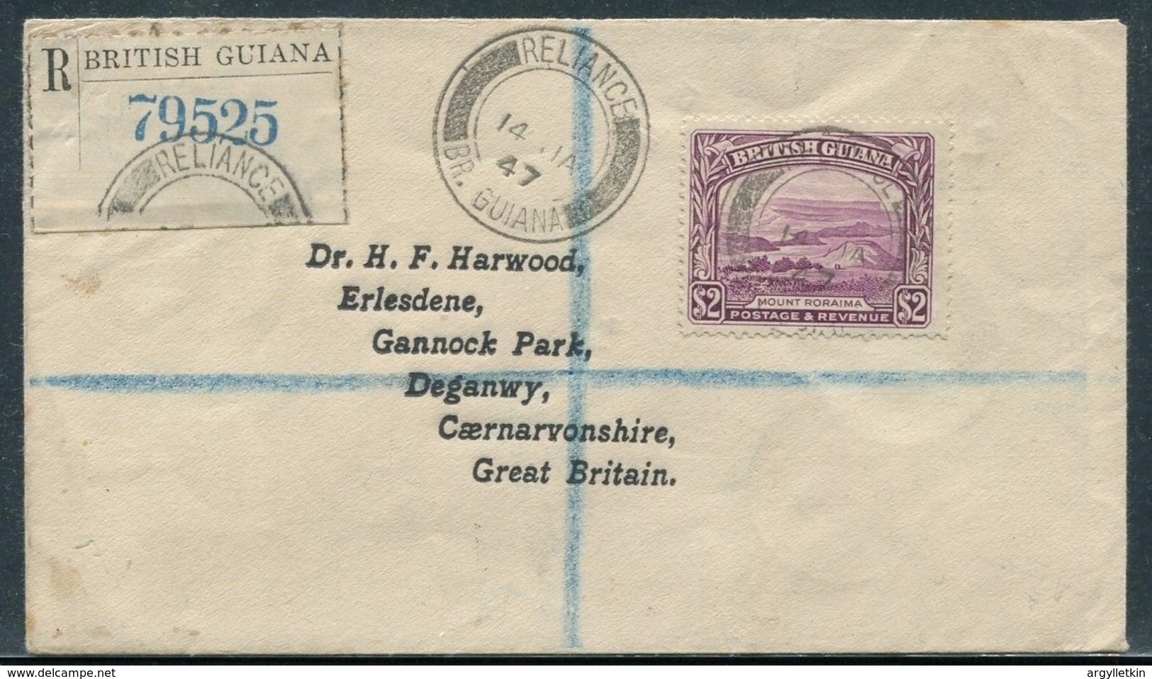 BRITISH GUIANA MOUNT RORAIMA $2 GEORGE VI RELIANCE RARE AIR MAIL POSTMARKS - British Guiana (...-1966)