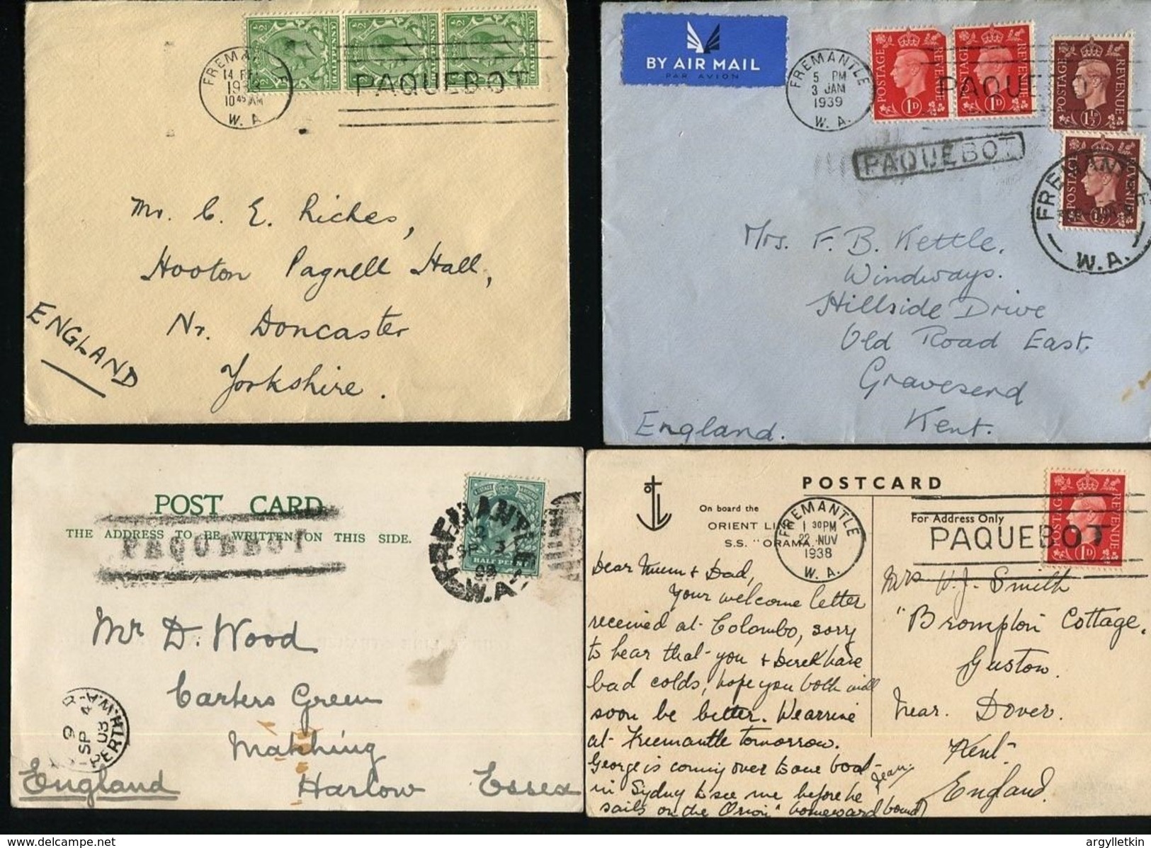 W AUSTRALIA GREAT BRITAIN USED ABROAD SHIPPING PAQUEBOT FREMANTLE 1903-1939 - Marcophilie