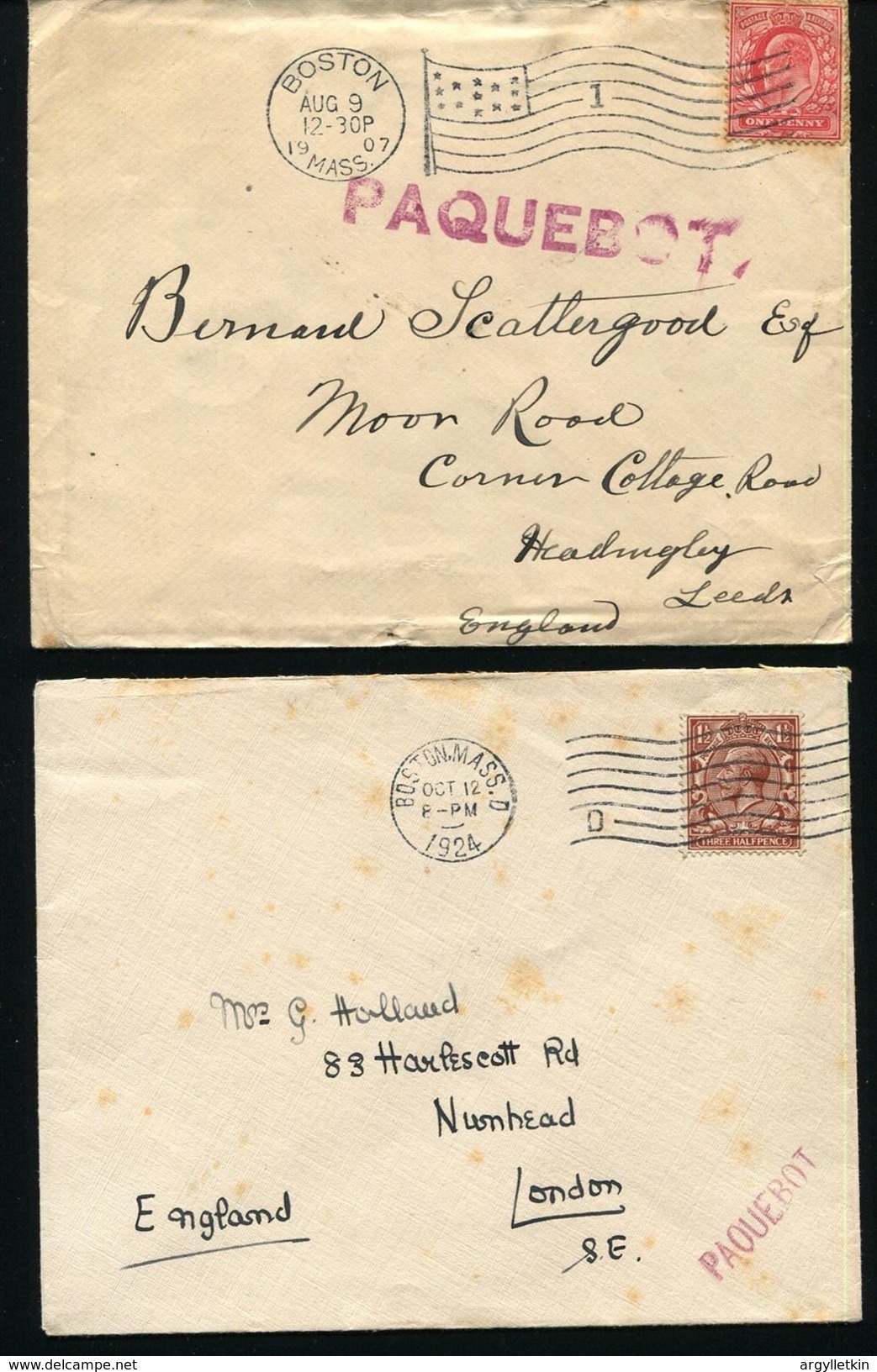 GREAT BRITAIN USED ABROAD USA BOSTON MARITIME PAQUEBOT MAIL 1906-1924 - Ohne Zuordnung