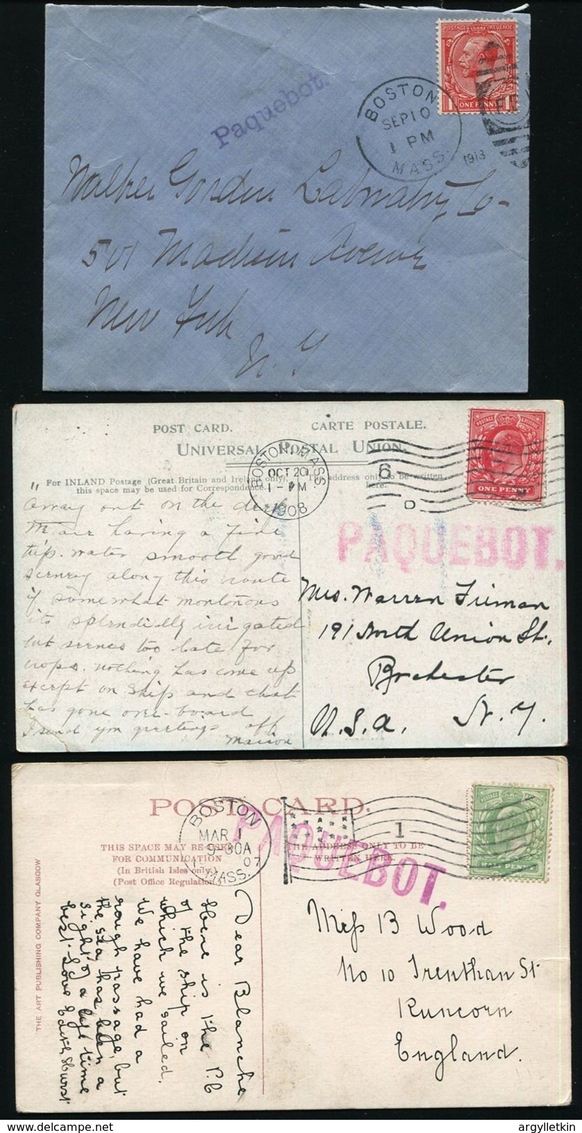 GREAT BRITAIN USED ABROAD USA BOSTON MARITIME PAQUEBOT MAIL 1906-1924 - Unclassified