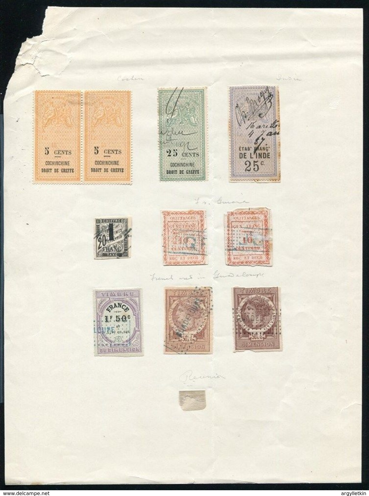 FRENCH COLONIES FRANCAISES CHINA INDIA GUIANA GUADELOUPE FISCALS - Used Stamps