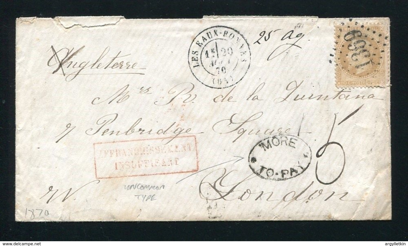 FRANCE GREAT BRITAIN POSTAGE DUE MORE TO PAY 1870 - 1859-1959 Covers & Documents