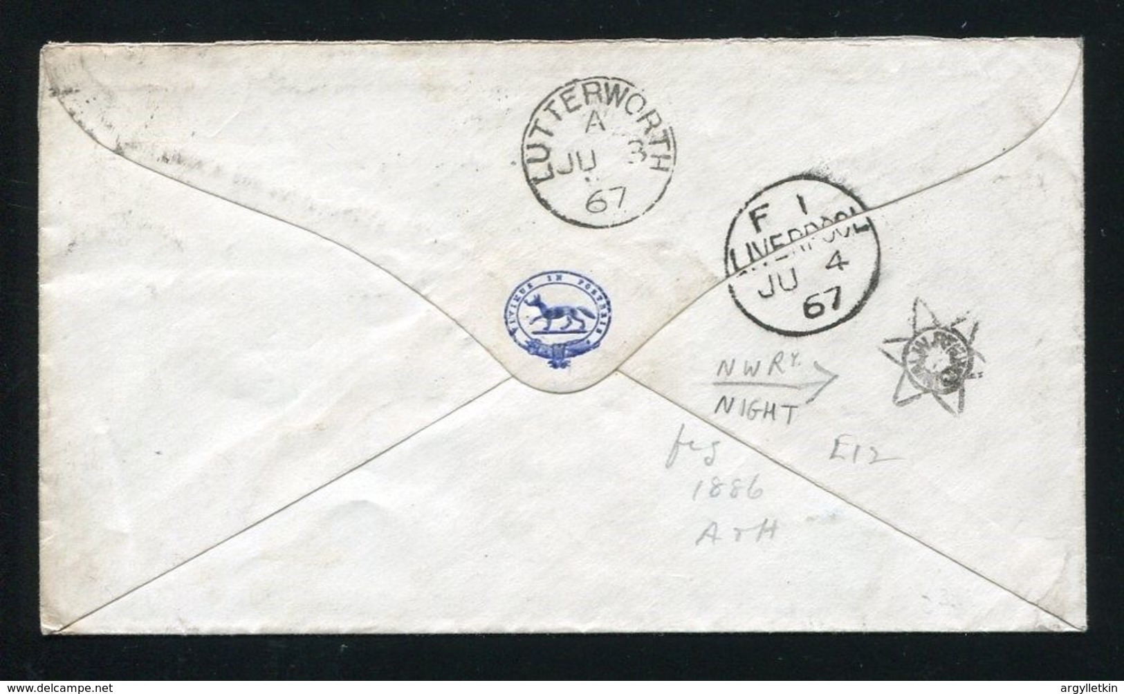 GREAT BRITAIN RAILWAY VICTORIA 1d RED NORTH WEST NIGHT STAR POSTMARK - Covers & Documents