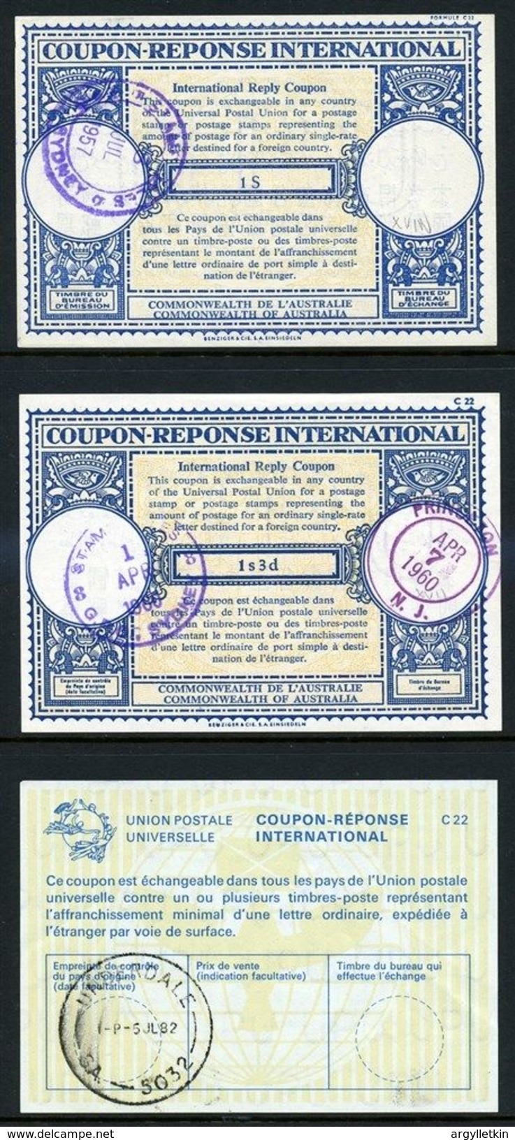 AUSTRALIA 1957 ETC., INTERNATIONAL REPLY COUPONS - Fiscali