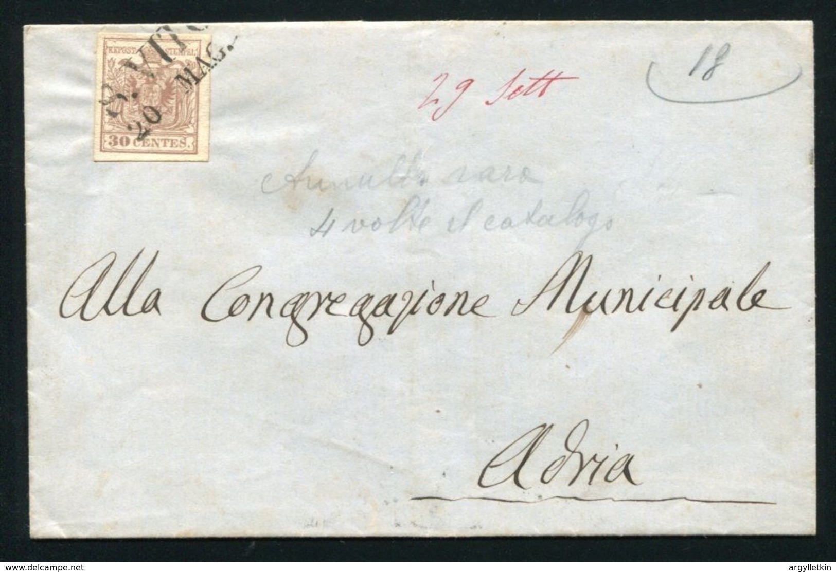 AUSTRIAN ITALY LOMBARDO VENETIA 1850 SAN VITO ADRIA COVER ADRIATIC SEA - 1. ...-1850 Prephilately