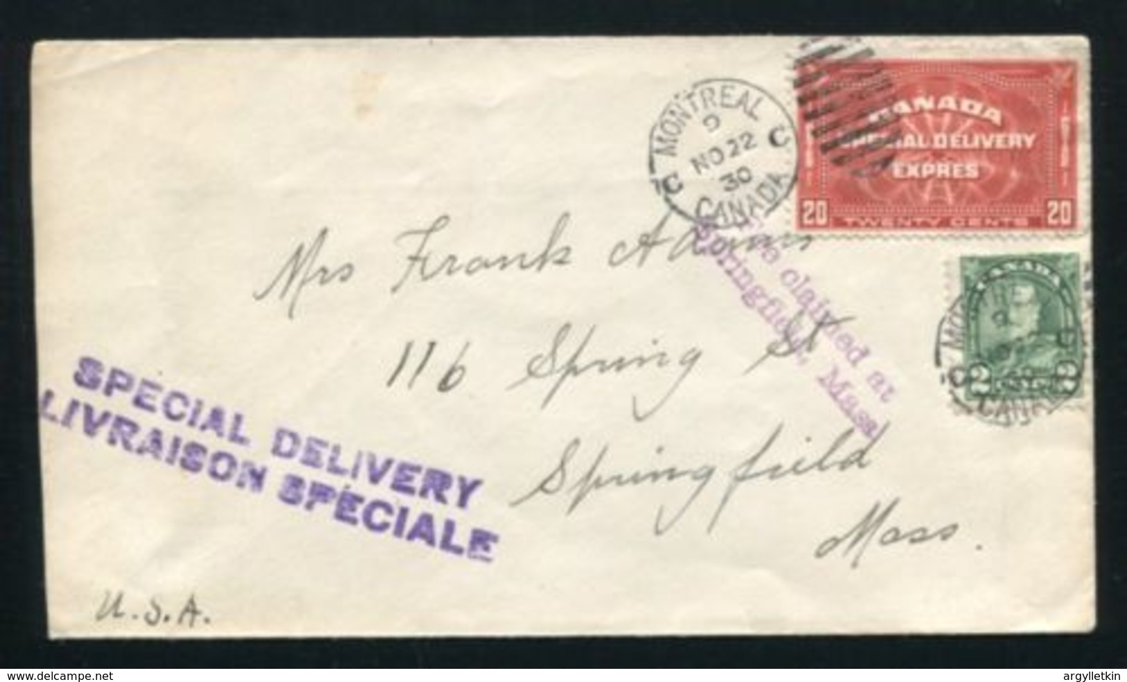 CANADA GEORGE 5TH SPECIAL DELIVERY COVER MONTREAL 1930 - Correo Urgente