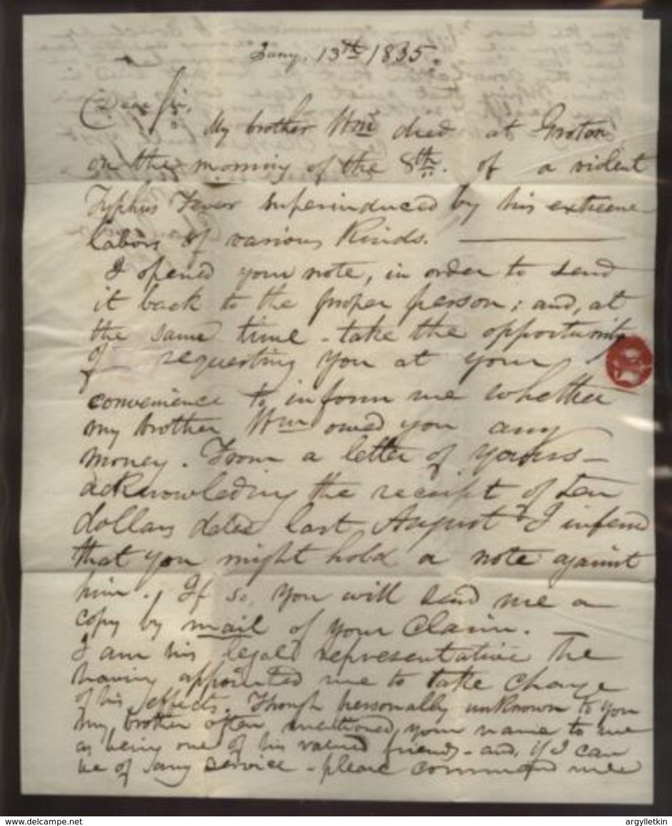 USA 1835 'DOUBLE TURNED' LETTER MASS/NH - …-1845 Préphilatélie