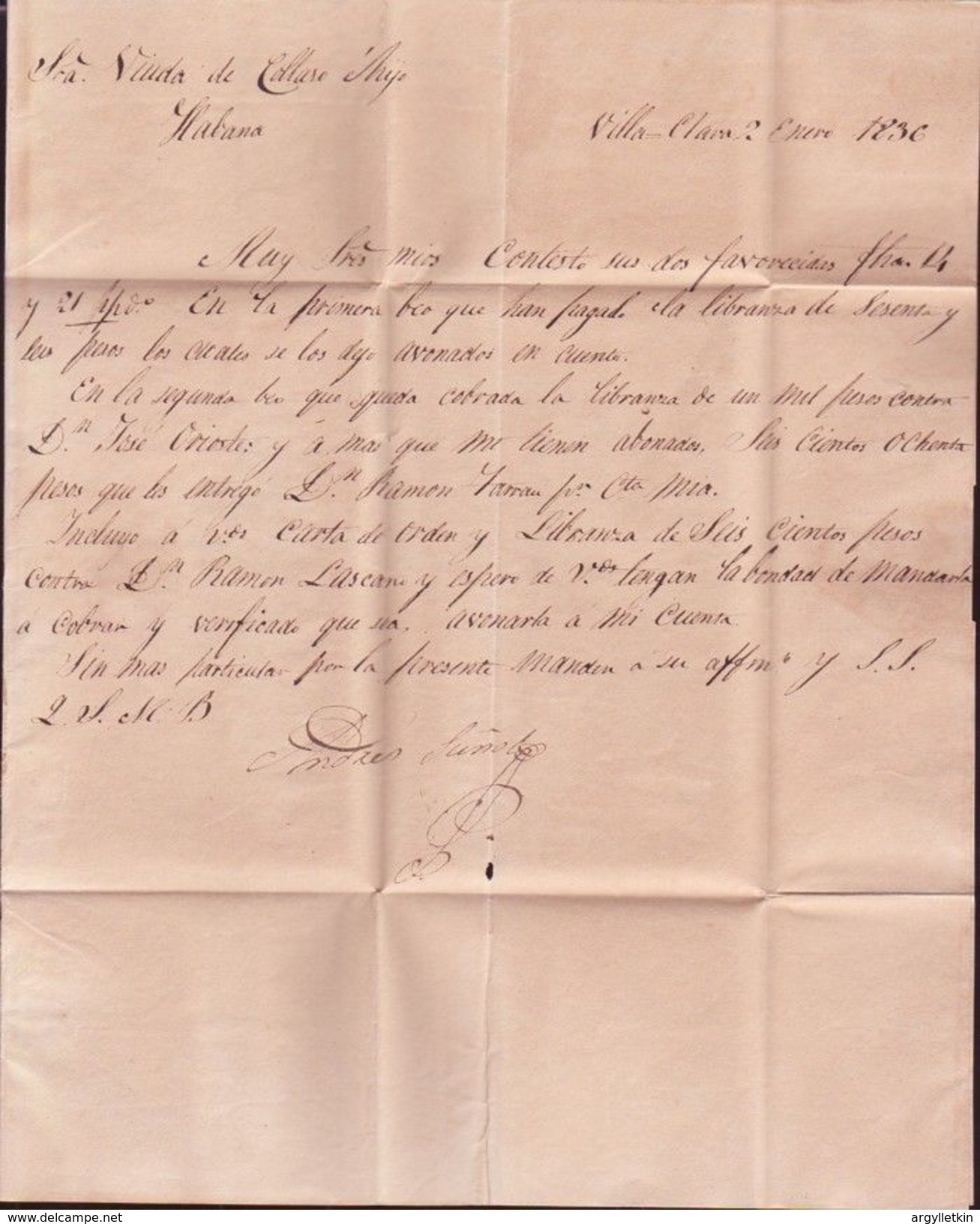 CENTRAL AMERICA 1836 VILLACLARA ENTIRE LETTER - Préphilatélie