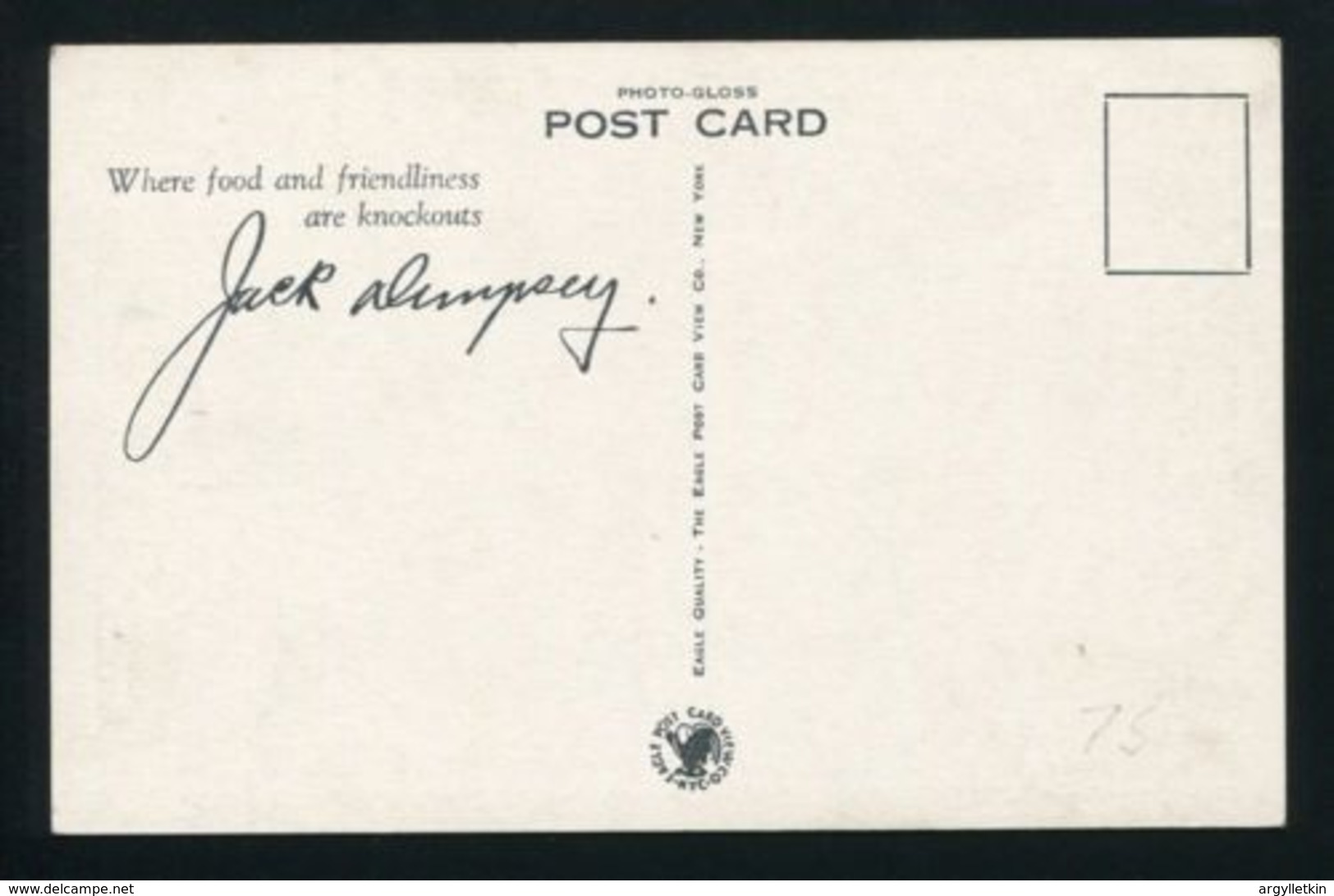 USA-JACK DEMPSEY AUTOGRAPHED POSTCARD - Other & Unclassified