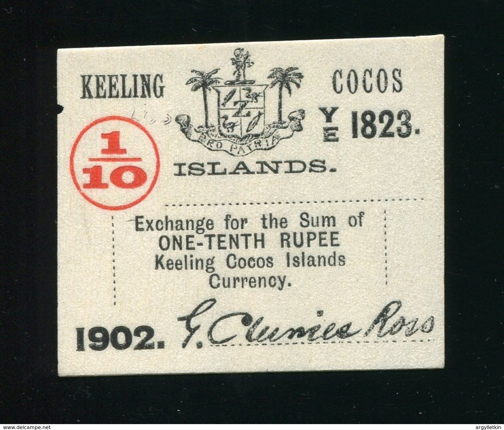 COCOS KEELING ISLANDS 1902 RUPEE CURRENCY NOTE CLUNIES ROSS - Sonstige – Ozeanien