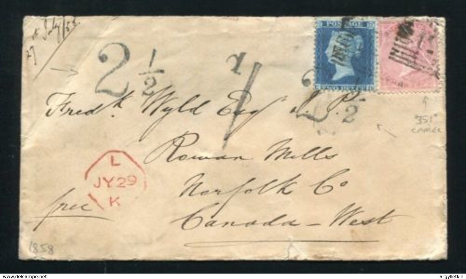 GB CANADA POSTAGE DUE ROWAN MILLS MANUSCRIPT POSTMARK 1858 - Commemorativi