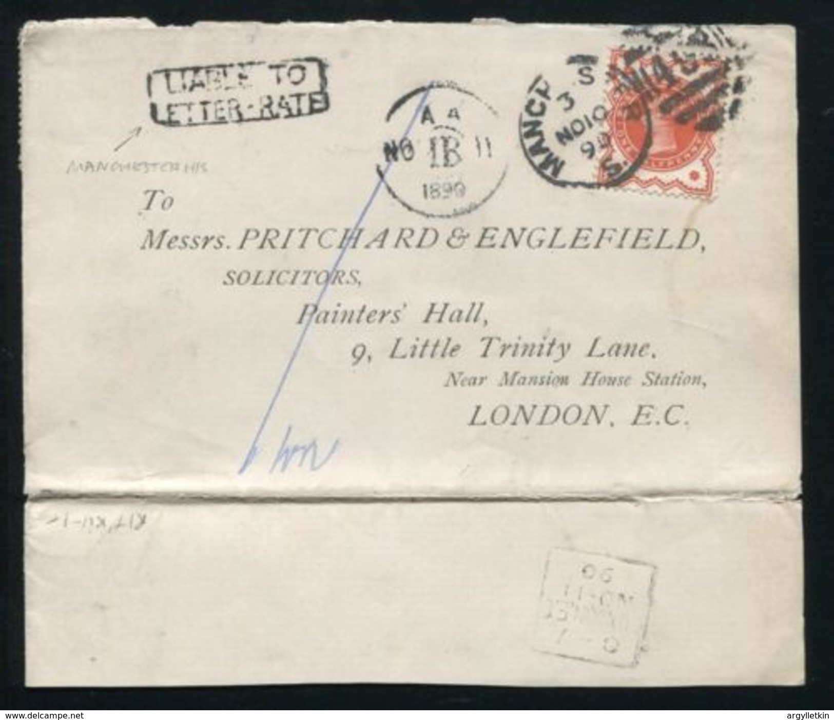 GB MANCHESTER VICTORIA POSTAGE DUE COVER 1890 - Lettres & Documents