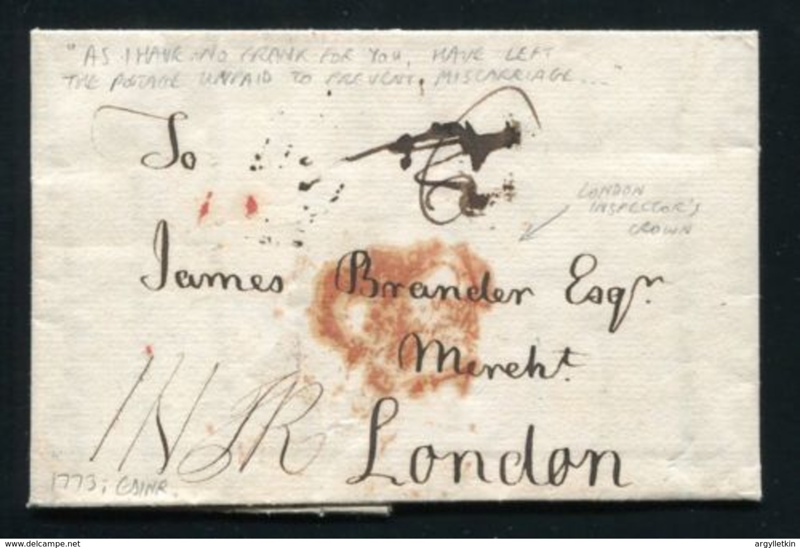 GB SCOTLAND EDINBURGH LONDON 1773 INSPECTOR'S CROWN - ...-1840 Voorlopers