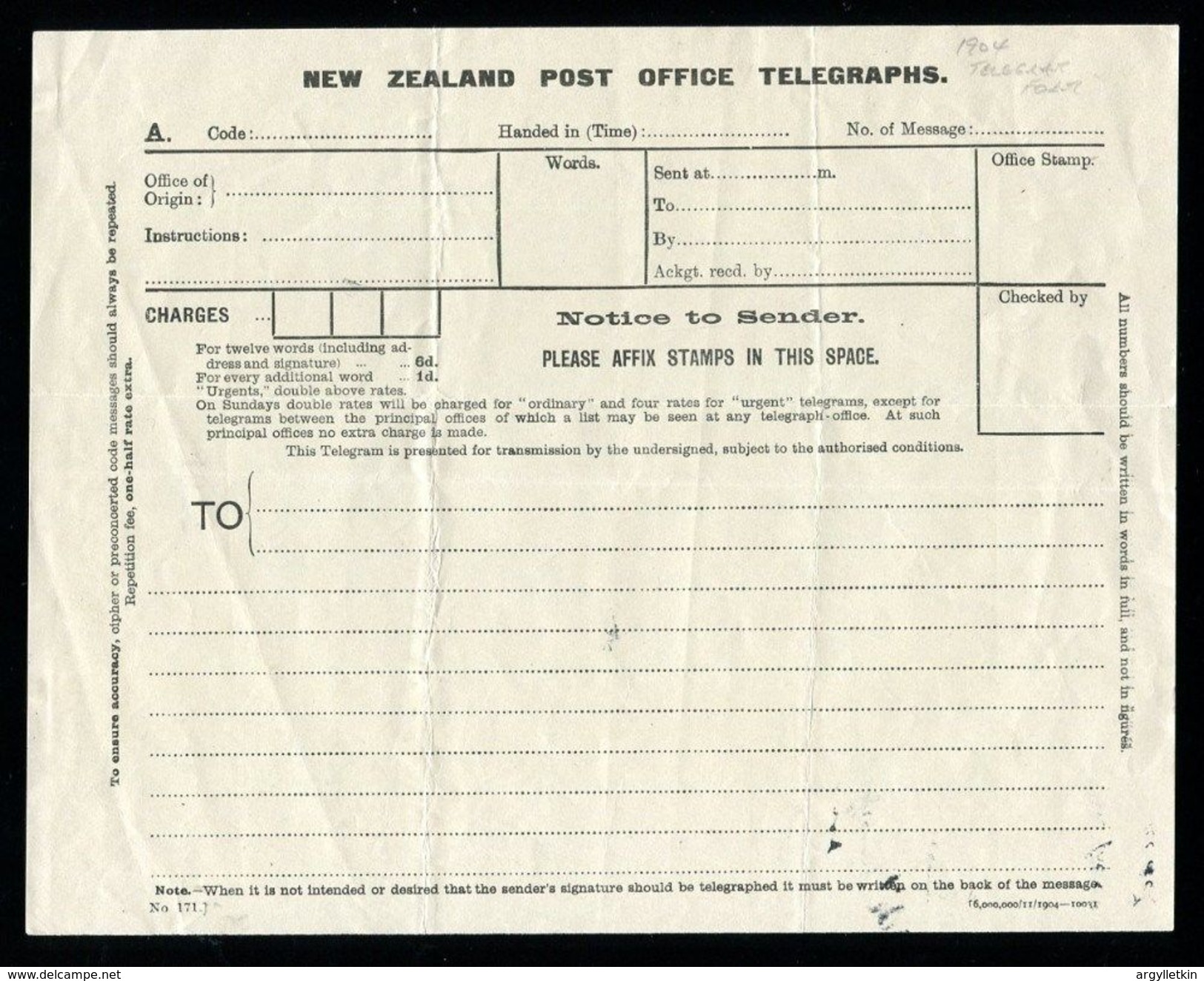 NEW ZELAND STATIONERY GREYMOUTH TELEGRAPH FORM AND STAMP 1913 - Other & Unclassified