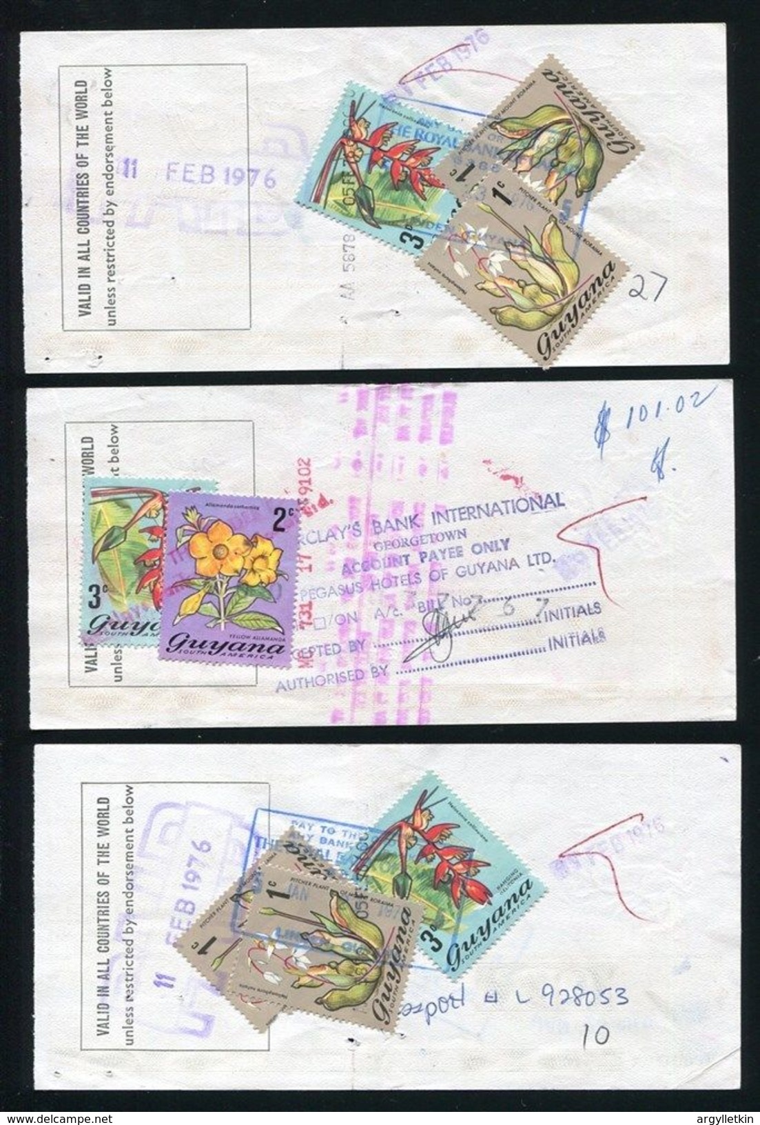 LLOYDS BANK TRAVELLERS CHEQUES BRITISH GUYANA 1976 FLOWERS - Tickets - Vouchers