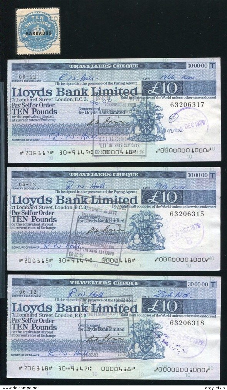 BARBADOS REVENUES TRAVELLERS CHEQUES LLOYDS BANK - Tickets - Vouchers