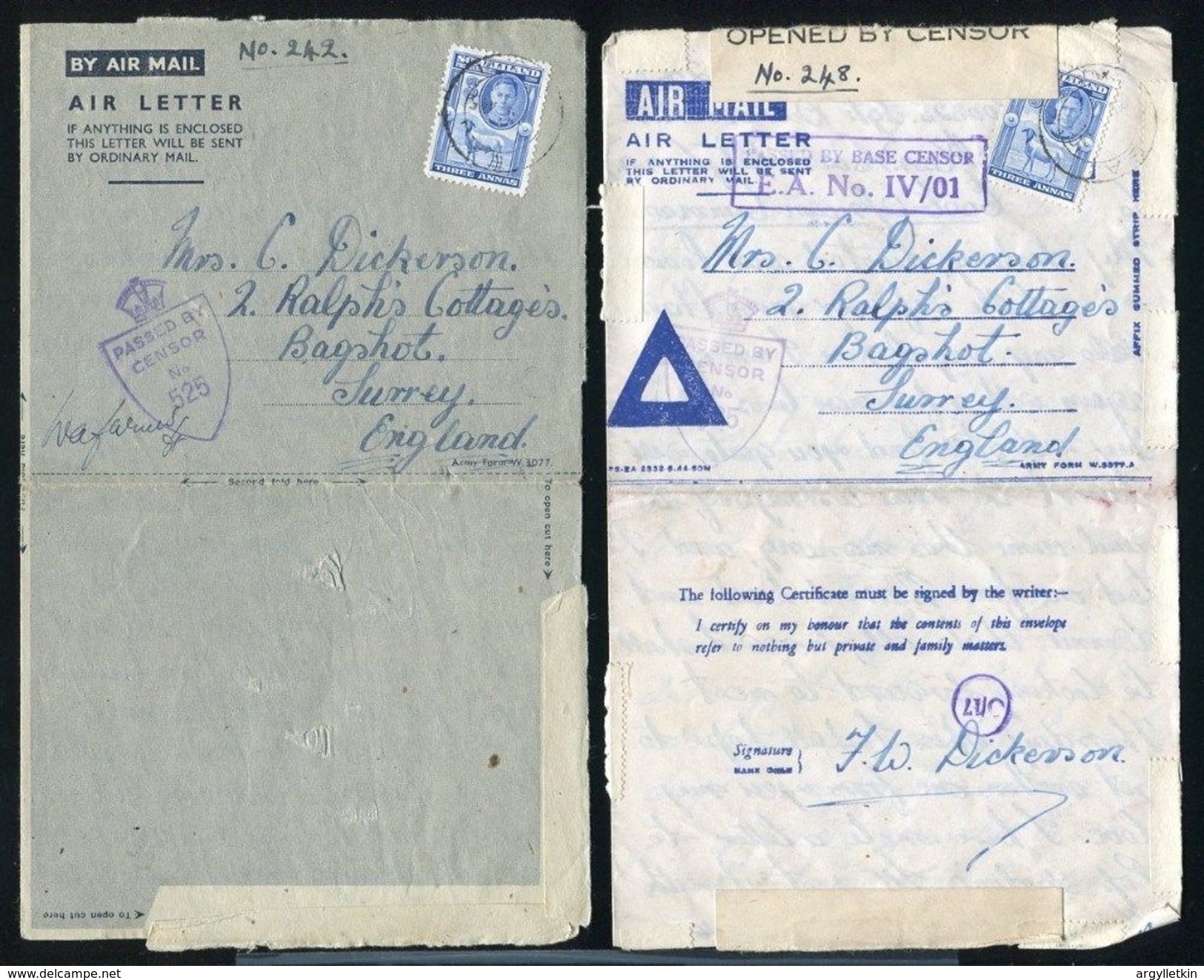 BRITISH SOMALILAND WORLD WAR TWO ARMY CENSOR STATIONERY AIRLETTERS - Somaliland (Protectorate ...-1959)