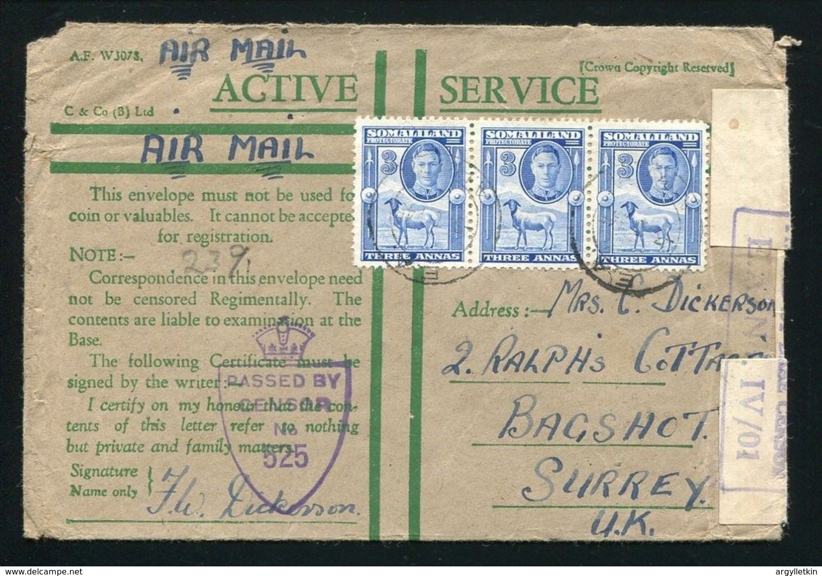 BRITISH SOMALILAND WORLD WAR TWO ARMY CENSOR STATIONERY AIRLETTERS - Somaliland (Herrschaft ...-1959)