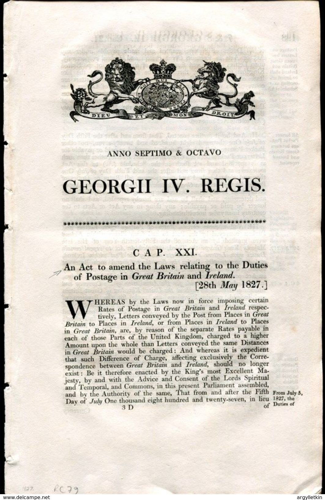 GREAT BRITAIN GEORGE 4th POSTAGE RATES IRELAND 1827 - ...-1840 Préphilatélie