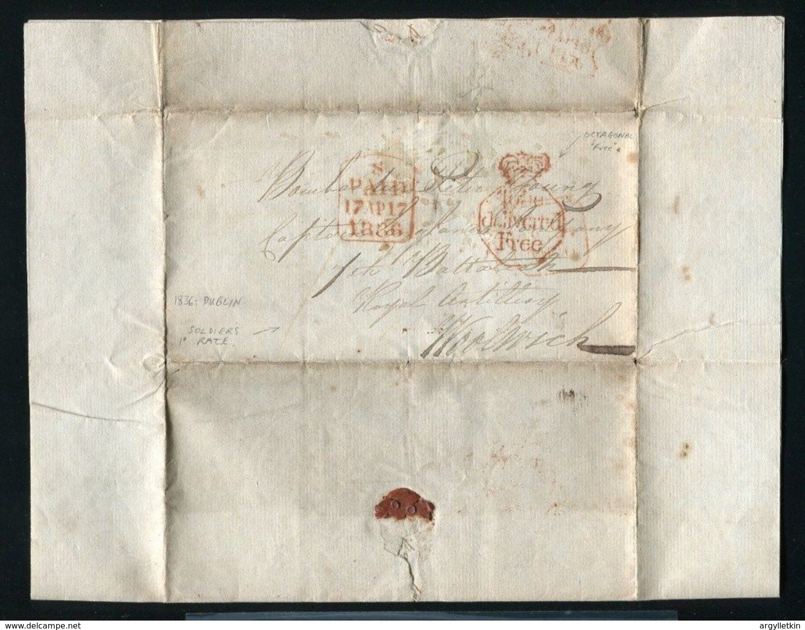 IRELAND SOLDIERS LETTER MAYNOOTH KILDARE 1836 CONCESSION RATE - Prephilately