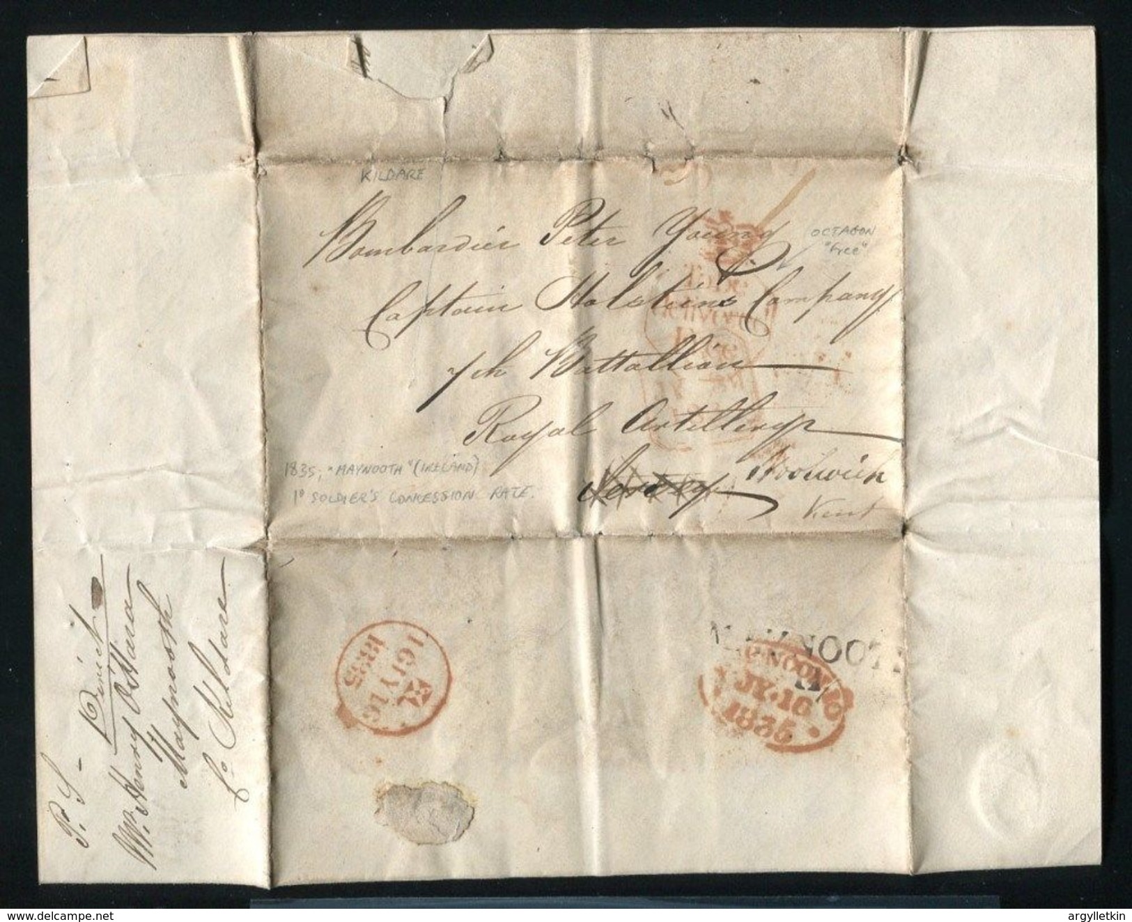 IRELAND SOLDIERS LETTER MAYNOOTH KILDARE 1835 CONCESSION RATE - Prephilately