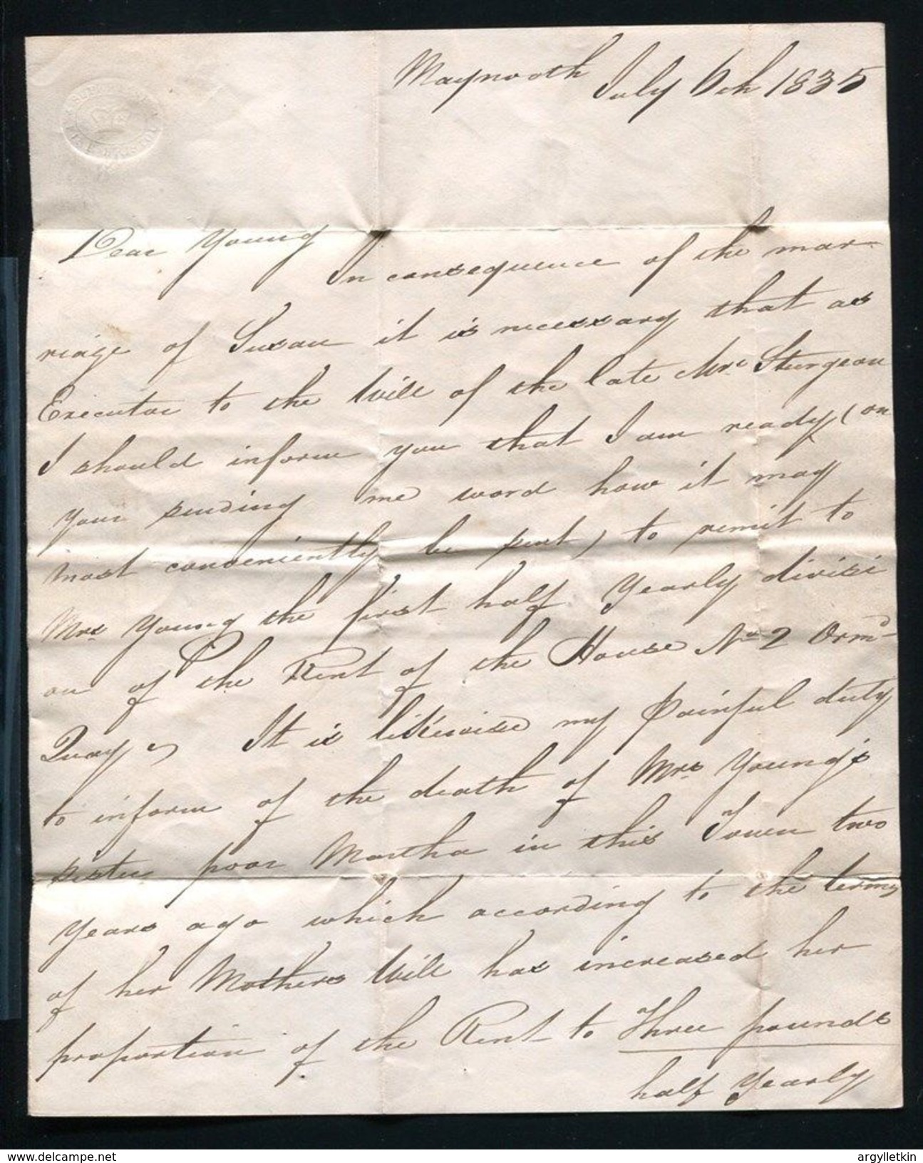 IRELAND SOLDIERS LETTER MAYNOOTH KILDARE 1835 CONCESSION RATE - Prefilatelia