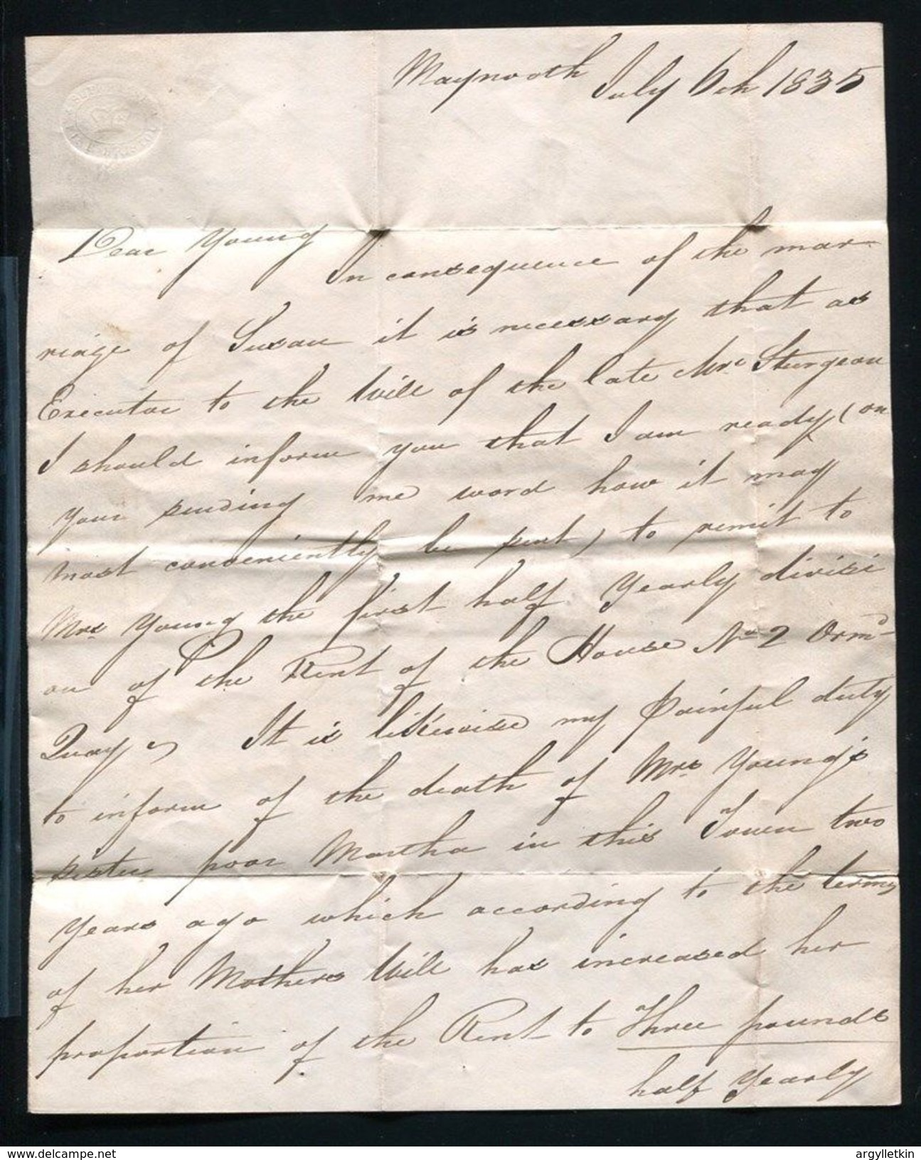 IRELAND SOLDIERS LETTER MAYNOOTH KILDARE 1835 CONCESSION RATE - Prephilately