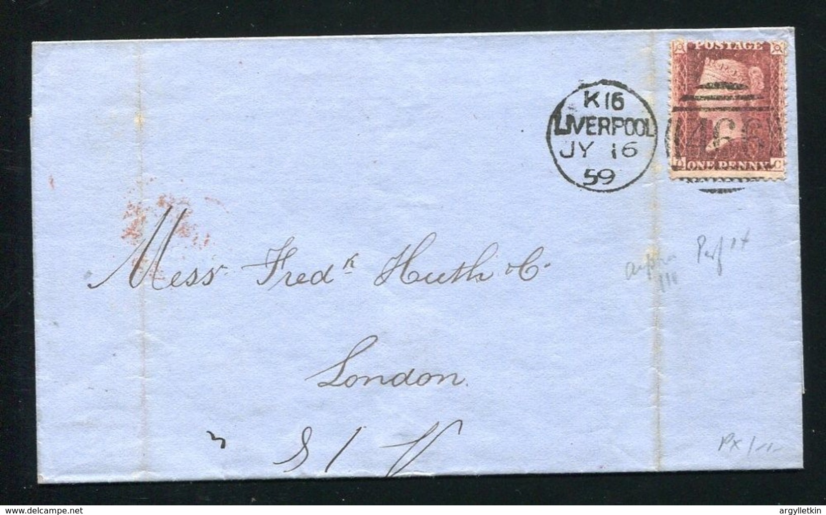 GREAT BRITAIN LONDON MACHINE CANCELS  1859 RIDEOUT VICTORIA - Postmark Collection