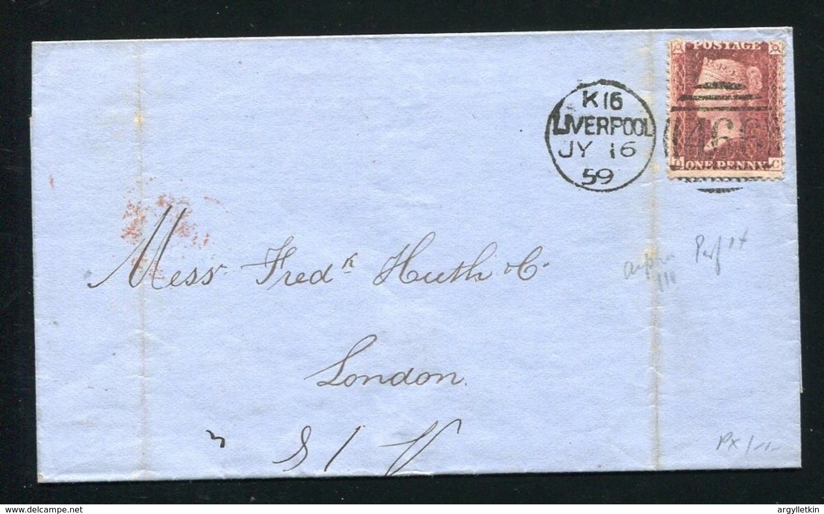 GREAT BRITAIN LONDON MACHINE CANCELS  1859 RIDEOUT VICTORIA - Marcophilie