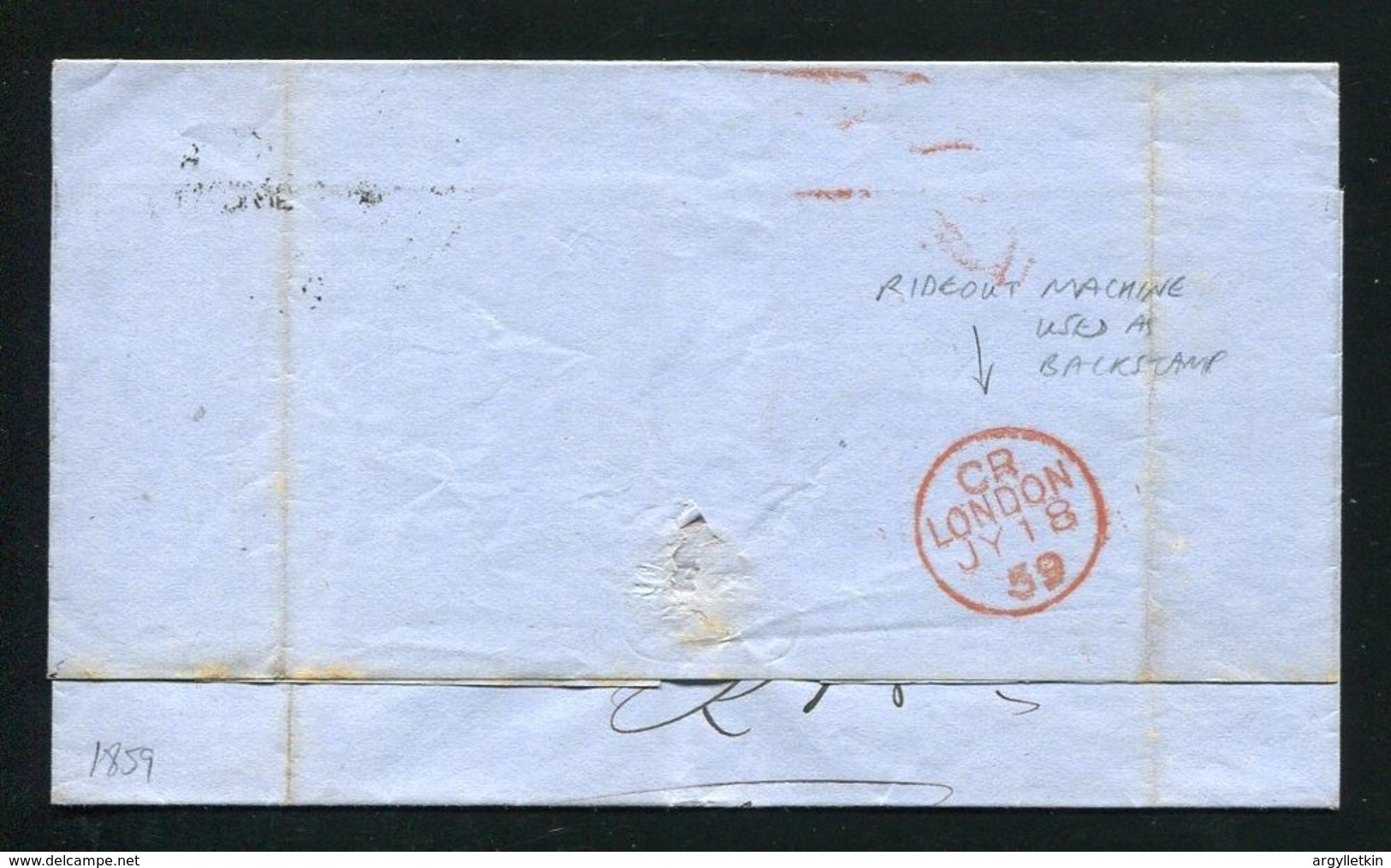 GREAT BRITAIN LONDON MACHINE CANCELS  1859 RIDEOUT VICTORIA - Marcophilie