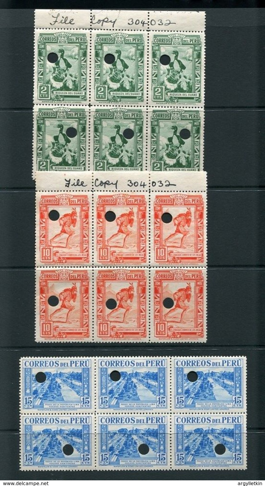 PERU 1937 POSTAGE WATERLOW SPECIMEN BIRD INCA LIMA BLOCKS - Peru