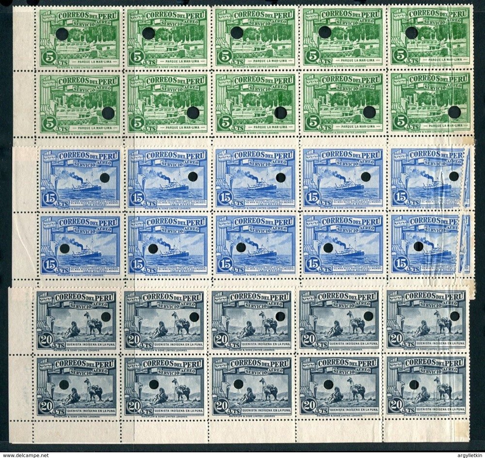 PERU 1936 AIR WATERLOW SPECIMEN SHIP RAILWAY TRAIN BLOCKS - Peru