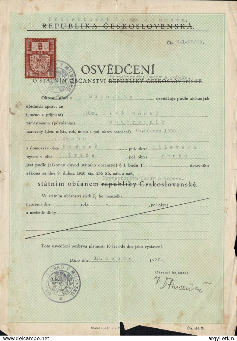 CZECHOSOLOVAKIA POLICE FISCALS DOCUMENTS LION