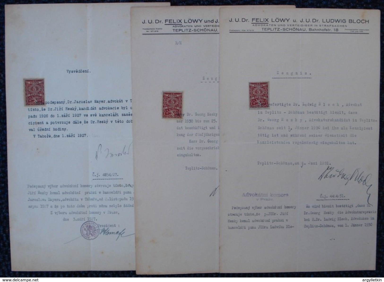CZECHOSOLOVAKIA LION EDUCATION SCHOOL UNIVERSITY FISCALS 1919/31 - Covers & Documents