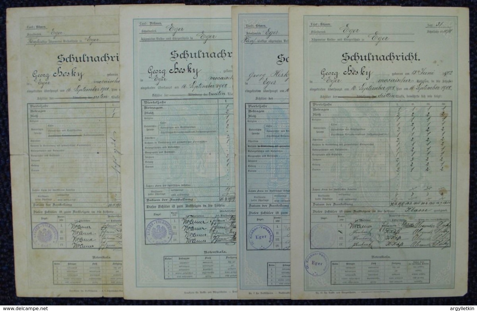 CZECHOSOLOVAKIA AUSTRIA SCHOOL REPORTS 1908/1918 FISCALS - ...-1918 Préphilatélie