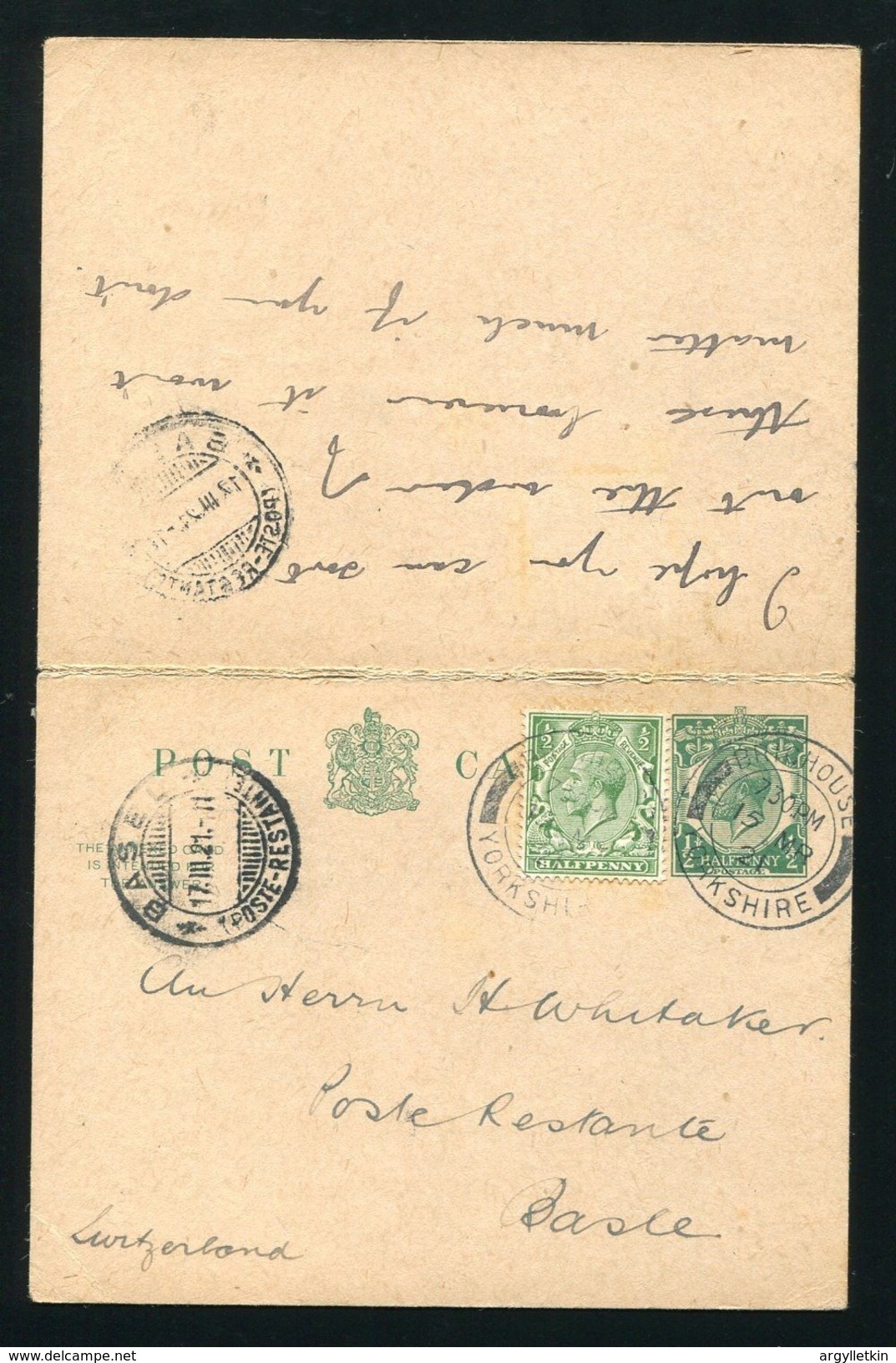 GB KING GEORGE FIFTH STATIONERY SWITZERLAND 1921 - Non Classés