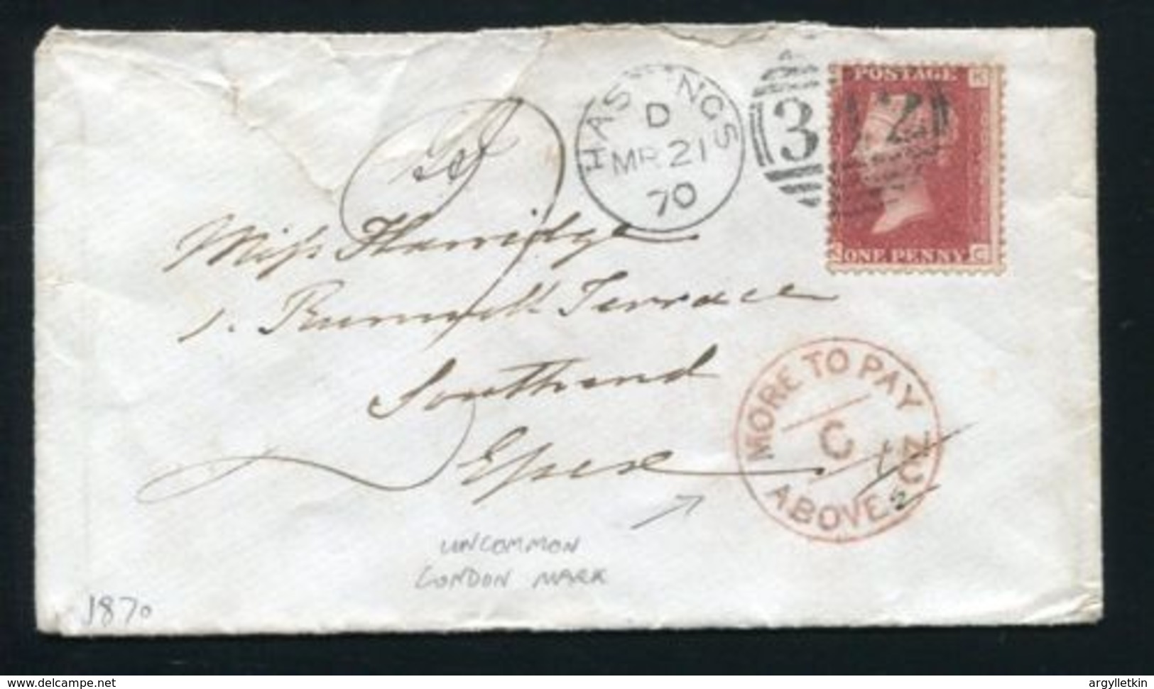 GB 1870 POSTAGE DUE RARE LONDON POSTMARK - Briefe U. Dokumente
