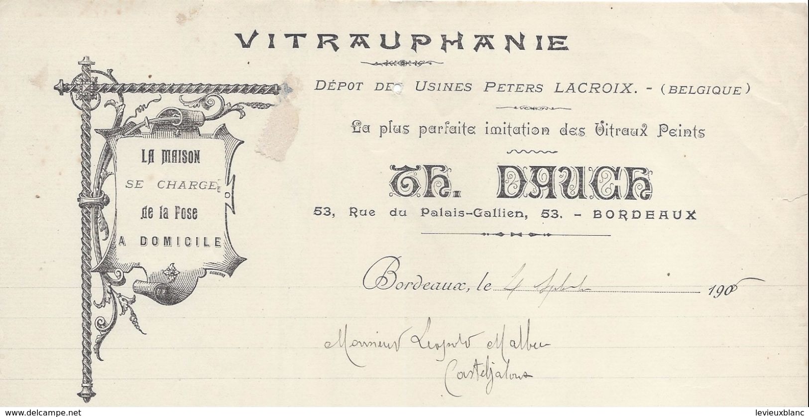 Décoration/ Vitraux Peints/ Th DAUCE / Rue Du Palais -Gallien / BORDEAUX/ 1906    FACT213 - Autres & Non Classés